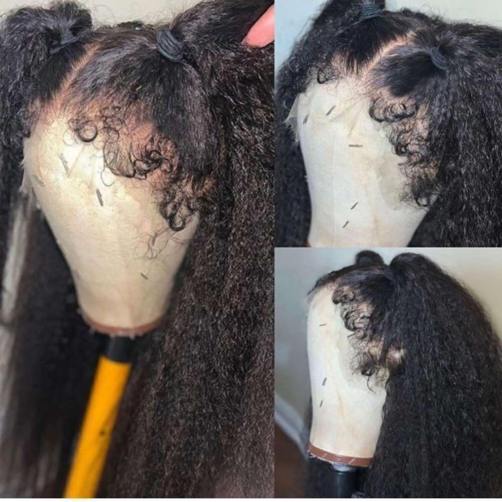 Celebrity 180% Density 4C Kinky Curly Edges Hairline Kinky 13X4 Lace Front Wigs